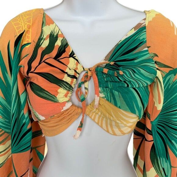 Palm Print O Ring Top Crop Blouse Size M - Picture 3 of 5